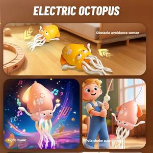 Jouets pieuvre électriques à induction, dansants, avec évitement d'obstacles lumineux, simulation interactive de calmar rampant avec musique et lumières - Product Image 6