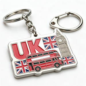 Porte-clés souvenir du Royaume-Uni en alliage de zinc, forme irrégulière, mousqueton tendance, résistant à l'usure, design Big Ben, bus rouge, Union Jack - Product Image 2