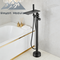 Robinet de baignoire autoportant noir Wayon avec bec cascade et mitigeur de douche à fixation au sol