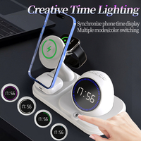 Station de charge sans fil magnétique 6 en 1 avec horloge et haut-parleur, support de charge rapide 15W pour iPhone, Apple Watch, AirPods