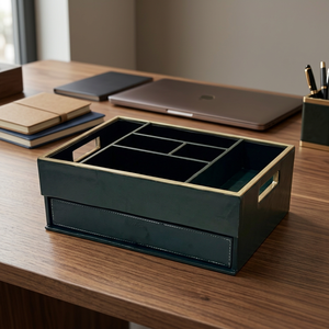 Bandeja de Escritorio de Cuero Sintético, Organizador Doble para Accesorios - Product Image 2