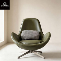 Fauteuil pivotant de style nordique à dossier haut en cuir, fauteuil individuel avec coussin pour la maison, la chambre ou la salle de réception
