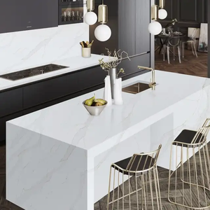 Comptoirs de vanité en marbre Calacatta impériaux de luxe Revêtement mural blanc pur Design Hôtels Application de pierre de quartz Extérieur - Product Image 4