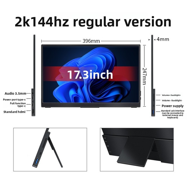 15.6 Inch Display 2K Full HD IPS Screen USB C Power 144HZ Gaming with Type-C for mac Laptop PC Portable Monitor
