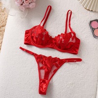 Set Bra dan Thong Wanita Grosir 2 Potong Bordir Bunga Renda Pakaian Dalam Wanita Transparan Set Lingerie Seksi