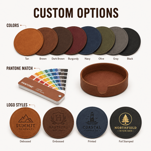 Ensemble de sous-verres en cuir pleine fleur personnalisés avec logo, écologiques, faits à la main, antidérapants, imperméables, résistants à la chaleur, pour tasses à café, vente en gros - Product Image 2