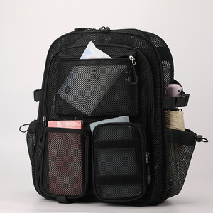 Cross-border Custom Hollow-out Multi-pocket <b>Backpack</b> Large Capacity Student Mesh <b>Backpack</b> <b>Computer</b> Bag Travel Beach Bag - Product Image 3