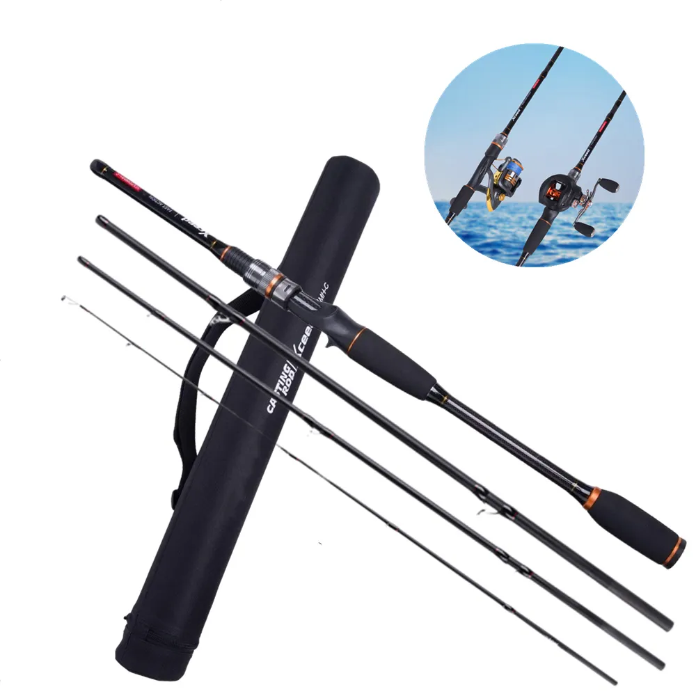 Portable 2.4M 2.7M 3M High Carbon Fiber 4 Sections Travel Spinning Casting Baitcasting Fishing Lure Rod