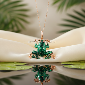 14K <b>Solid</b> Rose <b>Gold</b> White <b>Gold</b> Trendy Green Frog <b>Pendant</b> Charm Necklace Animal Enamel Necklace with Fine Jewellery for Women - Product Image 3