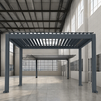 Pavillon de jardin moderne avec structure en acier thermolaqué noir et toit à lames motorisées pour une utilisation en extérieur, résistant aux intempéries