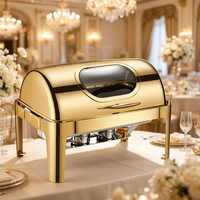 Calentador de Comida Tipo Buffet para Restaurante, de Acero Inoxidable, con Tapa Enrollable y Ventana de Vidrio, para Eventos, Bodas y Catering