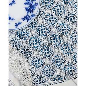 Mantel de Algodón con Encaje Fiammetta, Diseño Estampado Jacquard a Rayas, Sin Arrugas, Ajustable, 0g, Ideal para Hoteles y Bodas - Product Image 1