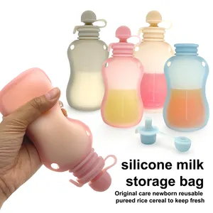 Reusable Squeeze Silicone Washable Freezer Food Fruit Puree Milk Baby Feeder Yummy Bag Bottle Storage Pouch Baby Food Pouch