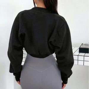 Venta al por mayor sudadera en blanco mujeres Casual sólido manga larga longitud corta peso pesado recortado cuello redondo Sexy Y2K sudadera sudaderas con capucha - Product Image 4