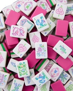 Juego de Mahjong Acrílico Vitality Pink American de 160 Piezas con Diseño de Danza del León y Patrón de Pavo Real - Product Image 1