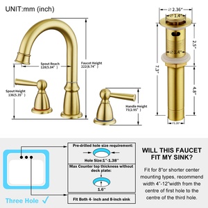 Robinet de lavabo de salle de bain de luxe antique en or brossé à 3 trous avec double poignée CUPC - Product Image 5