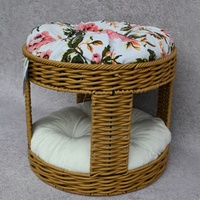Lit pour chat en rotin PE tissé à la main, demi-cercle, artisanal, nid pour animaux de compagnie, utilisation en intérieur, panier tissé pour chaton, coussin lavable