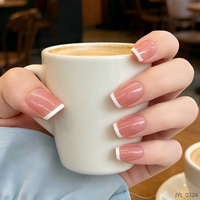Vente en gros de faux ongles courts carrés rose nude à bout français, personnalisables, pour usage en salon