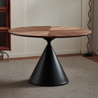 Mesa de Comedor Redonda de Madera de Nogal, Personalizable, Estilo Moderno Retro para Apartamentos y Espacios Pequeños