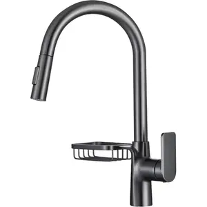 Factory Wholesale New Gun Gray Faucet Drop Down Dual Function With Storage Rack Kitchen Sink Faucets Hot And Cold Mixed Tap