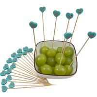 100pcs Brochettes de bambou en forme de coeur vert 12cm Buffet Fourchettes à fruits Desserts Bâtonnets de salade Fête d'affaires