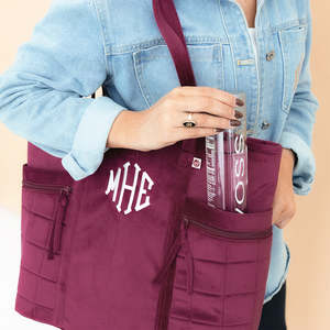 Sac à bandoulière personnalisé brodé multi-poches, sac de voyage, sac de shopping, sac à main décontracté pour femmes, sac fourre-tout en velours côtelé avec monogramme - Product Image 5