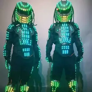 Kostum LED Pertunjukan Tari Panggung Berkilau Rave Berubah Warna Kostum LED Robot LED Kostum Pesta Predator Menyala