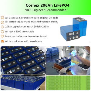 เซลล์แบตเตอรี่แบบปริซึม LiFePO4 3.2V 206Ah เกรด A ยี่ห้อ Cornex 6000 รอบการใช้งาน สำหรับระบบกักเก็บพลังงานแสงอาทิตย์ - Product Image 2
