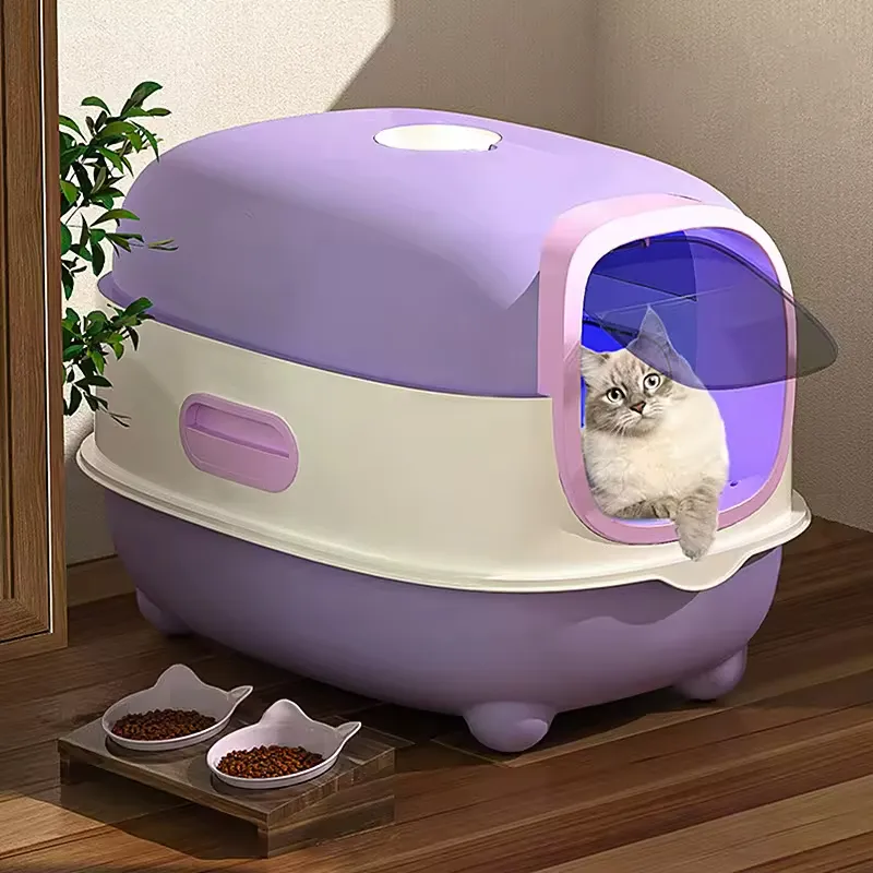 MMG Bac à litière pour chat en plastique pliable et fermé pour désodoriser Bac à sable fermé autonettoyant Grande toilette pour chat