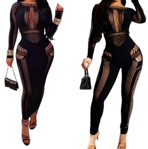 Viviblook Z421JPDS Women <b>Bodycon</b> Club Wear One Piece <b>Jumpsuit</b> Long Sleeved Perspective Sexy Hot Girl Sports Bodysuits <b>Jumpsuits</b> - Product Image 1