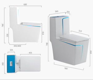 <span class=keywords><strong>WC</strong></span> monobloc en céramique KD-19CTA Chaozhou, design <span class=keywords><strong>bleu</strong></span>, avec siphon intégré, cuvette carrée pour salle de bain avec ligne bleue - Product Image 5