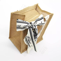 Sac fourre-tout en jute avec nœud en soie imprimé décoratif, petit sac à main réutilisable en jute pour mariage, fête, cadeau, logo personnalisé