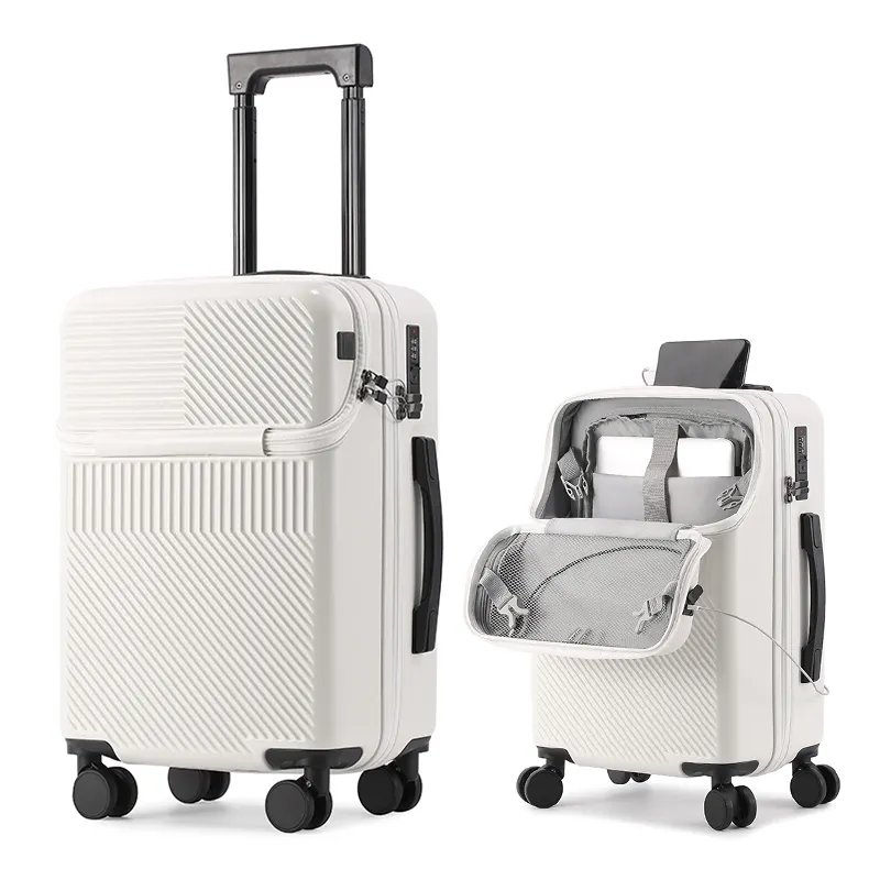 Wholesale Carry-On Suitcase Front Opening Smart Travel Trolley Bags Luggage With Laptop Compartment