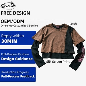 Youmi Người Đàn Ông Của 100% Bông Quá Khổ Hai Lớp Dài Tay Áo Hip Hop T-Shirt Tùy Chỉnh OEM Rắn Nặng Dệt Kim Lụa Màn Hình In - Product Image 1