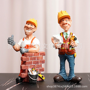 Figura de trabajador de la construcción, resinas sintéticas, decoración de escritorio, regalo de oficina - Product Image 1