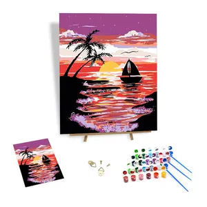 Großhandel Farbe nach Zahlen Landschaft Meer bei Sonnenuntergang Malerei nach Zahlen-Set für Wanddekoration