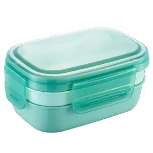 Amazon Hot Selling Mixed Color Plastic Lunch Box Portable Kids Bento Box with Spoon for School Lunches and On-the-Go Snacks