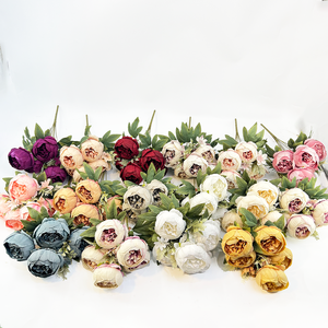 Prix de gros Nouveau design 9 têtes de pivoine artificielle en soie et bouquet de fausses pivoines colorées pour la décoration de mariage et d'événements - Product Image 1