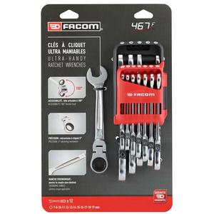 FACOM - 467BF.JP12PB Jeu de clés mixtes à cliquet à articulation métrique dans un étui portable (12 pièces) -CLÉS EAN 3662424082450 - Product Image 1