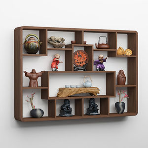 Solid Wood Chinese Style Wall Mounted Display <b>Shelf</b> Rectangle Multi Functional Tea Room Cabinet Decorative Storage <b>Rack</b> - Product Image 1