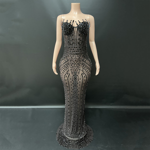 open lace back dress Black Chic Mermaid Prom Party GownsSweetheart Sequined Evening Dress main image 1