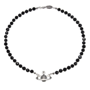 Western Queen Mother Vivienne Women Punk Black Zircon Beaded 925 <b>Silver</b> Necklace Luxury Fine Pendant Jewelry - Product Image 5