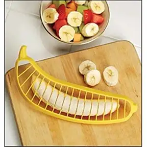 Banana Slicer Yellow Color 11.25" Practical Kitchen Tool Plastic Salad Fruit Peeler Banana Cutter Chopper