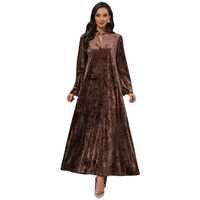 Robe Abaya Musulmane Vintage à Col Montant en Velours Froissé et Strass, en Polyester, pour le Moyen-Orient, l'Asie Centrale et l'Afrique