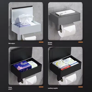 Porte-papier toilette mural moderne, rectangulaire, en acier inoxydable, étagère de rangement pour salle de bain, design minimaliste, noir, argent, gris - Product Image 6