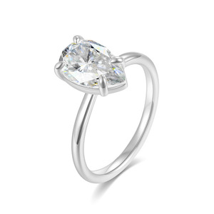 Anillo Abierto de Plata de Ley S925 con Moissanita en Forma de Pera, Diseño Minimalista de Lujo Ligero, Anillo de Compromiso y Boda para el Dedo Índice - Product Image 2