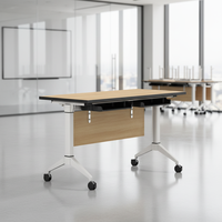 Table pliante d'école noire et blanche, bureau d'examen scolaire, cadre en métal classique, mobilier de bureau, table en bois simple pour étudiant