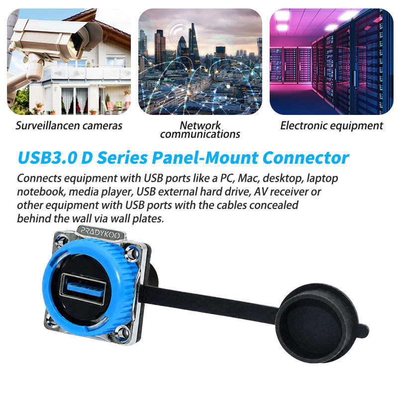 IP67 Waterproof USB 3.0 Panel Mount Connector Female to Female M20 Nylon Coupler