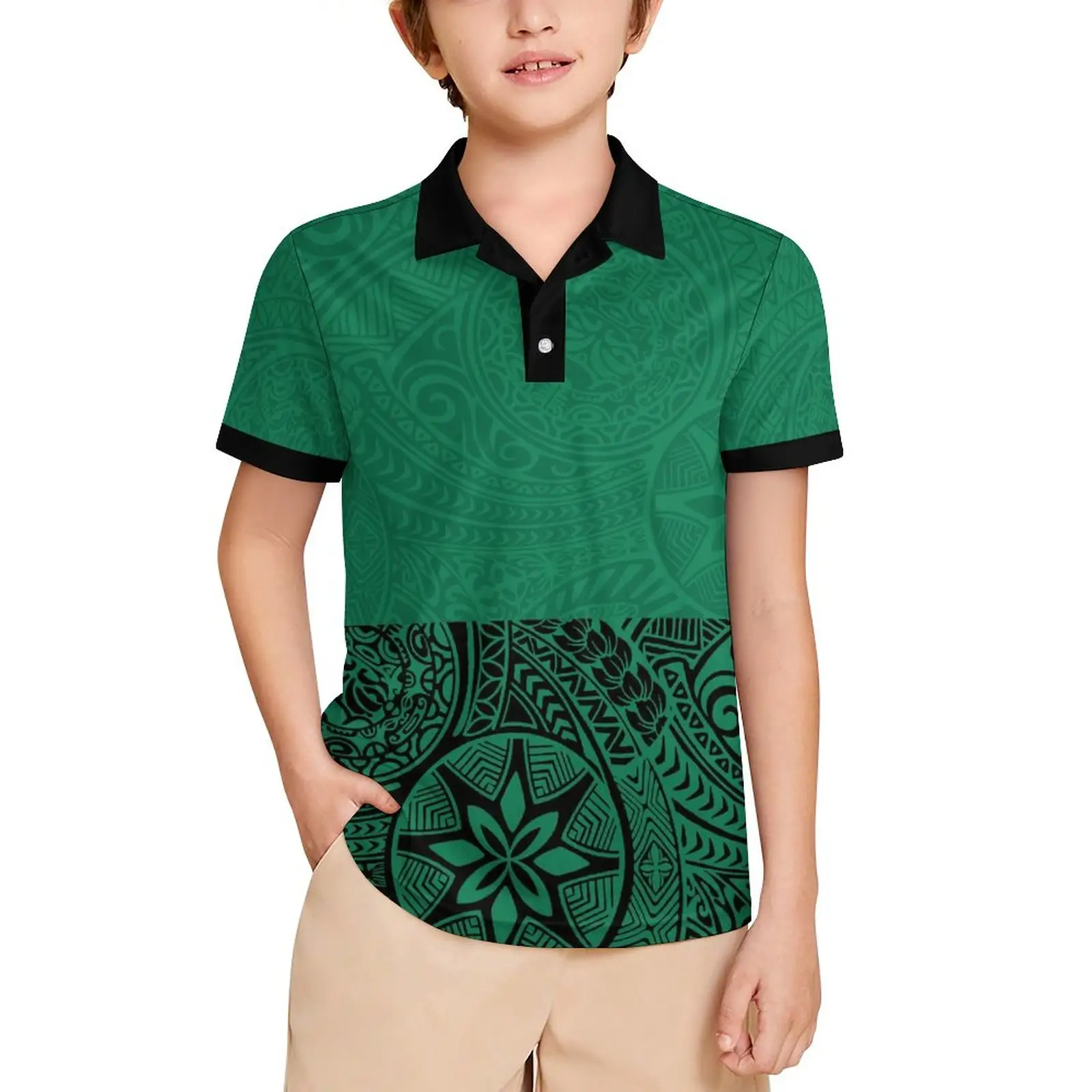 उच्च गुणवत्ता वाले कस्टम लोगो लड़कों गोल्फ पोलो शर्ट टॉडलर कपड़े पॉलिनेशियन टोंगा जनजातीय बच्चों के लिए लघु आस्तीन पोलो टी-शर्ट