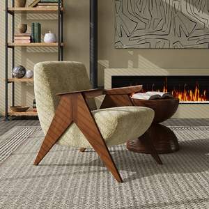 Sillón individual minimalista Español moderno de madera maciza, sillón de ocio para sala de estar de estilo italiano - Product Image 2